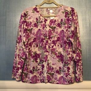 Garnet Hill Purple Bird Cardigan XL